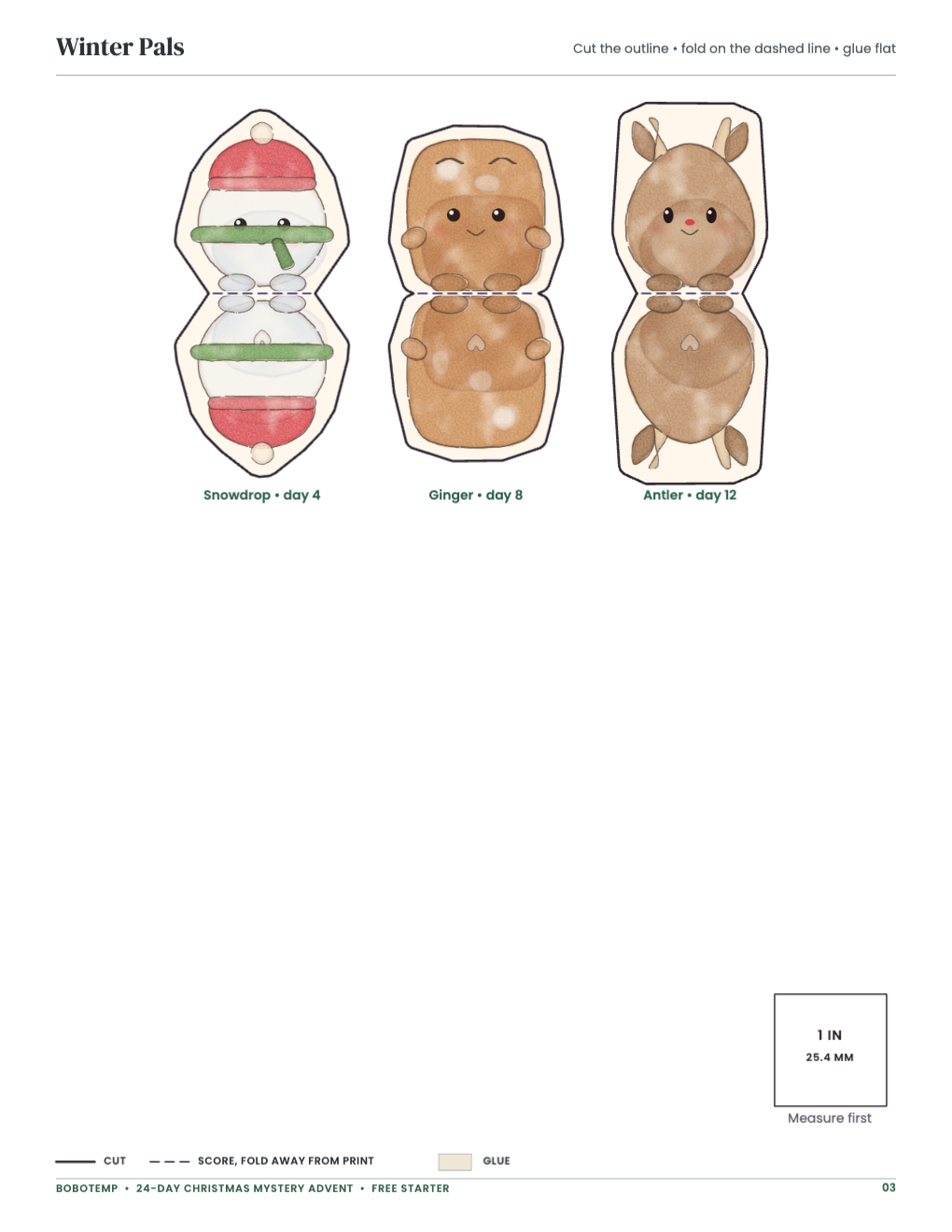 Winter Pals: collectibles with cut and fold lines
