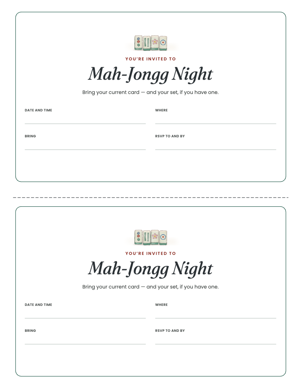 Two mah-jongg night invitations