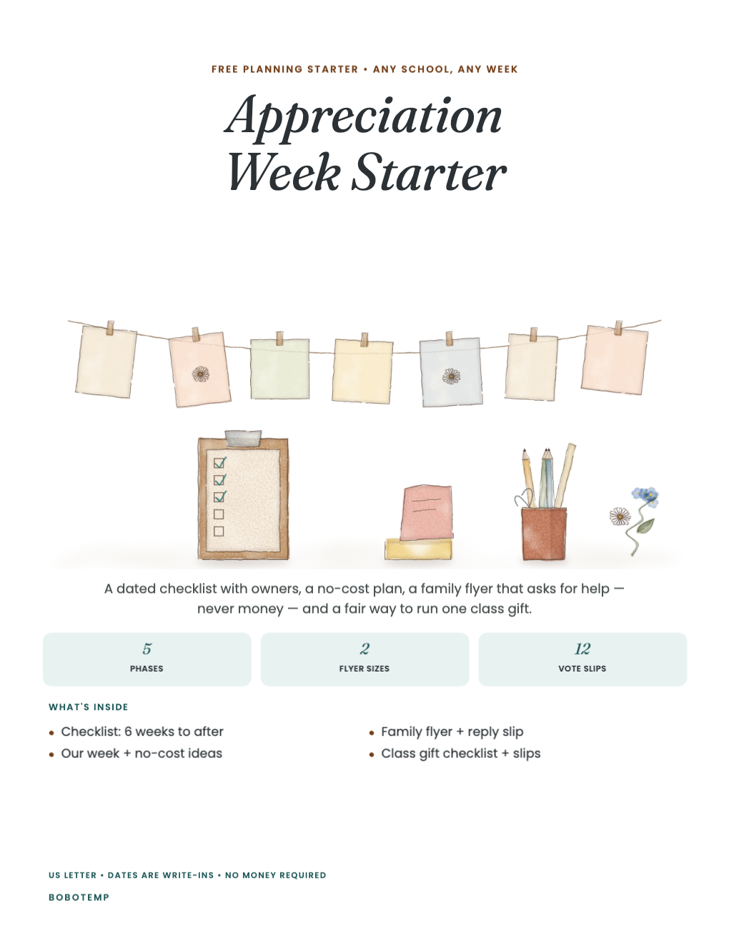 Appreciation Week Starter cover with painted pinned notes, a clipboard, sticky notes and a pencil cup