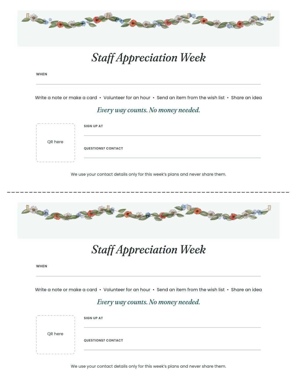 Half-page family flyers, two per sheet