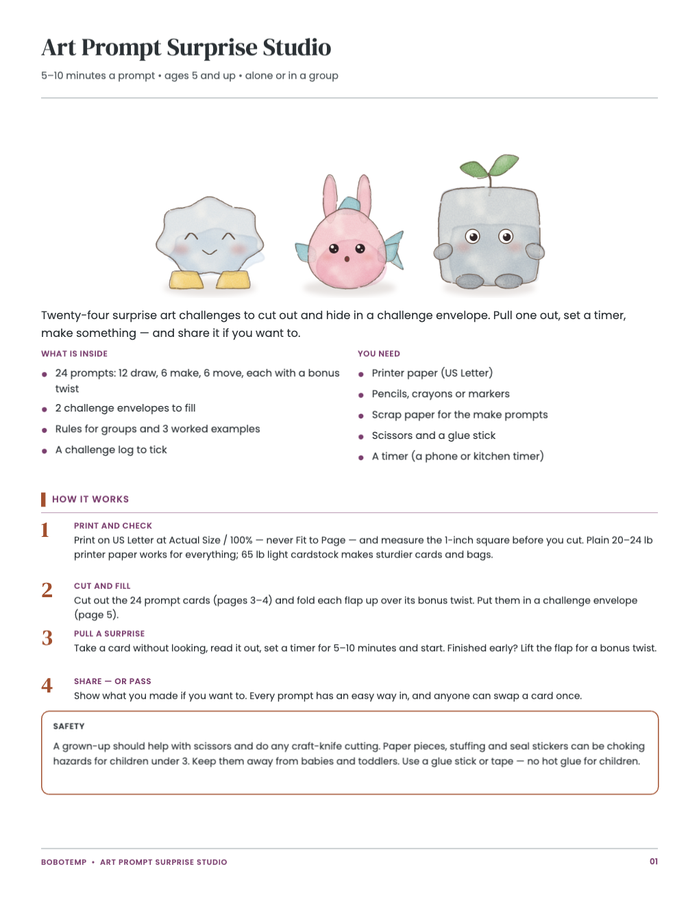 Art Prompt Surprise Studio guide: what is inside, the steps and safety notes