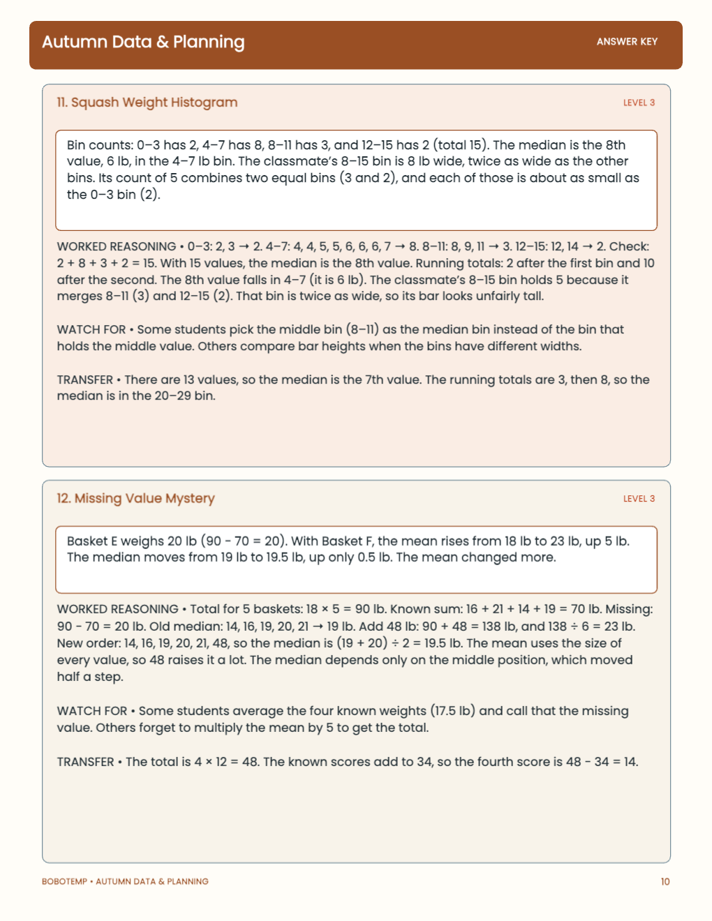 Autumn Data & Planning worked answer page