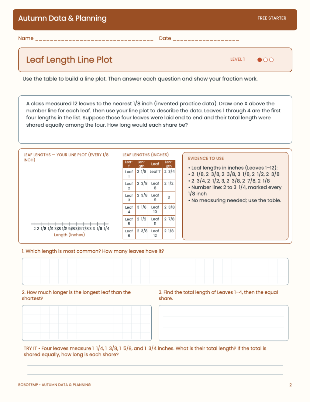 Autumn Data & Planning free activity page 1