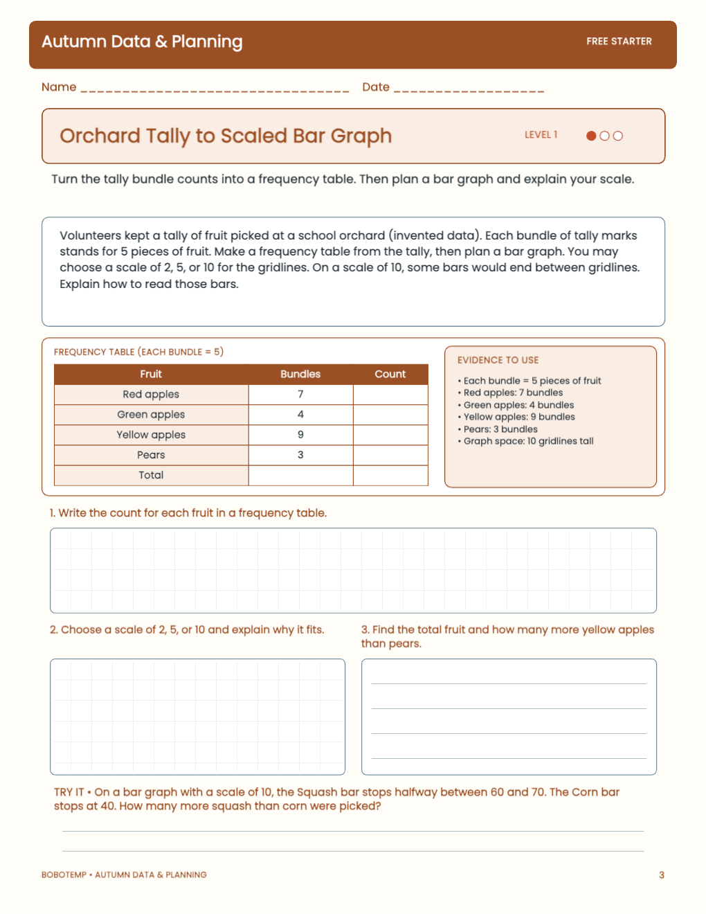 Autumn Data & Planning free activity page 2