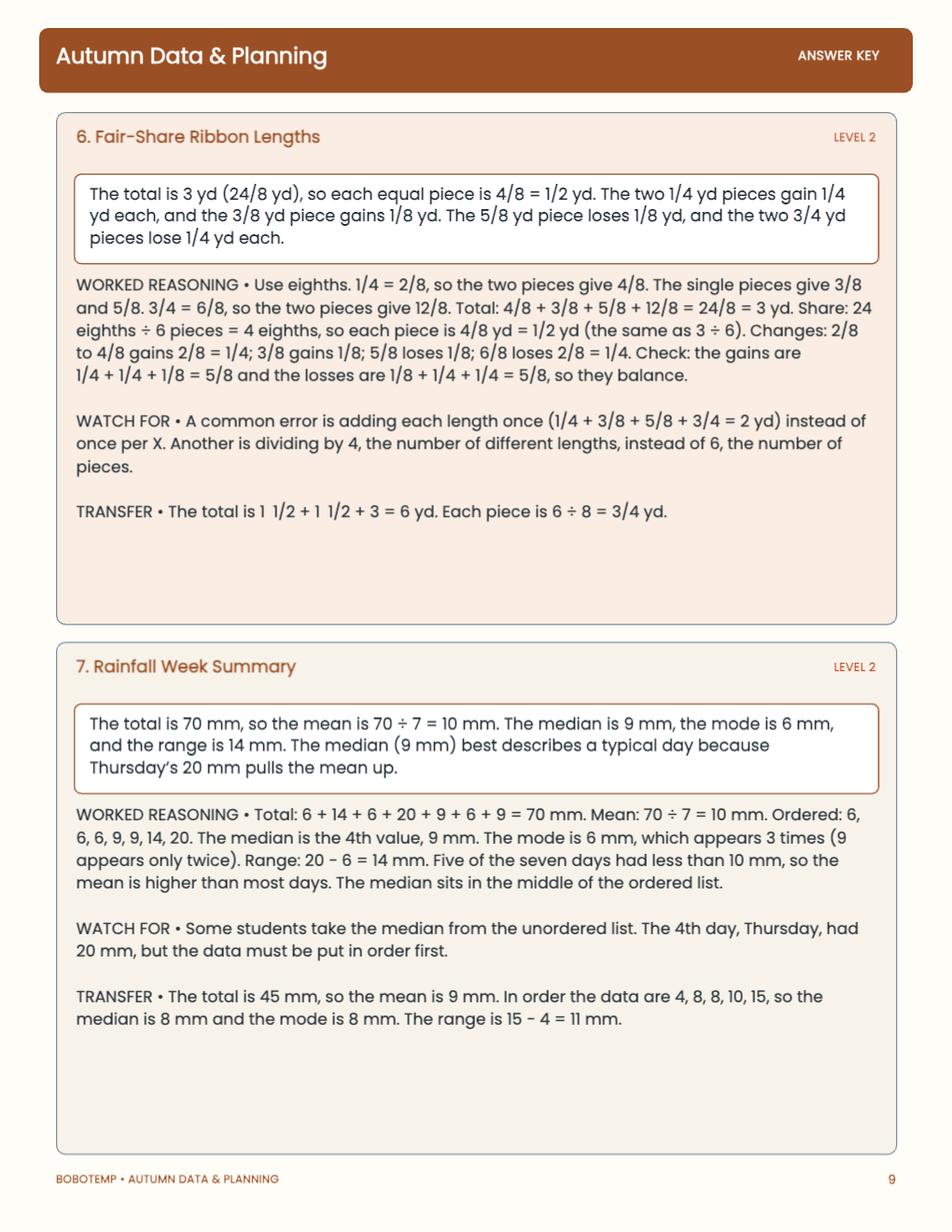 Autumn Data & Planning worked answer page