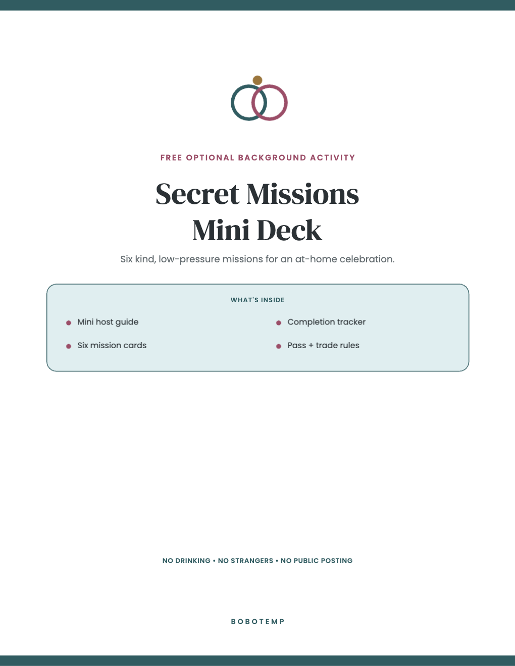 Bachelorette Secret Missions Card Deck free page 1 of 4