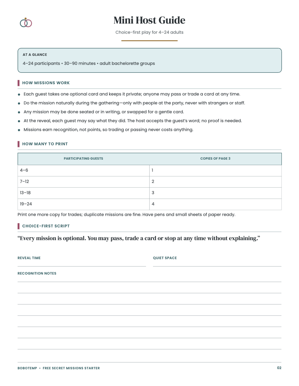 Bachelorette Secret Missions Card Deck free page 2 of 4