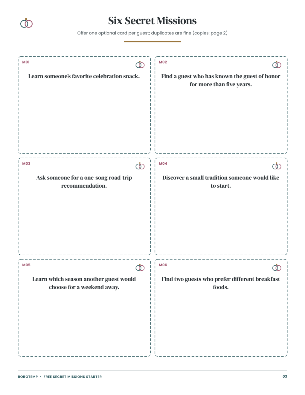 Bachelorette Secret Missions Card Deck free page 3 of 4