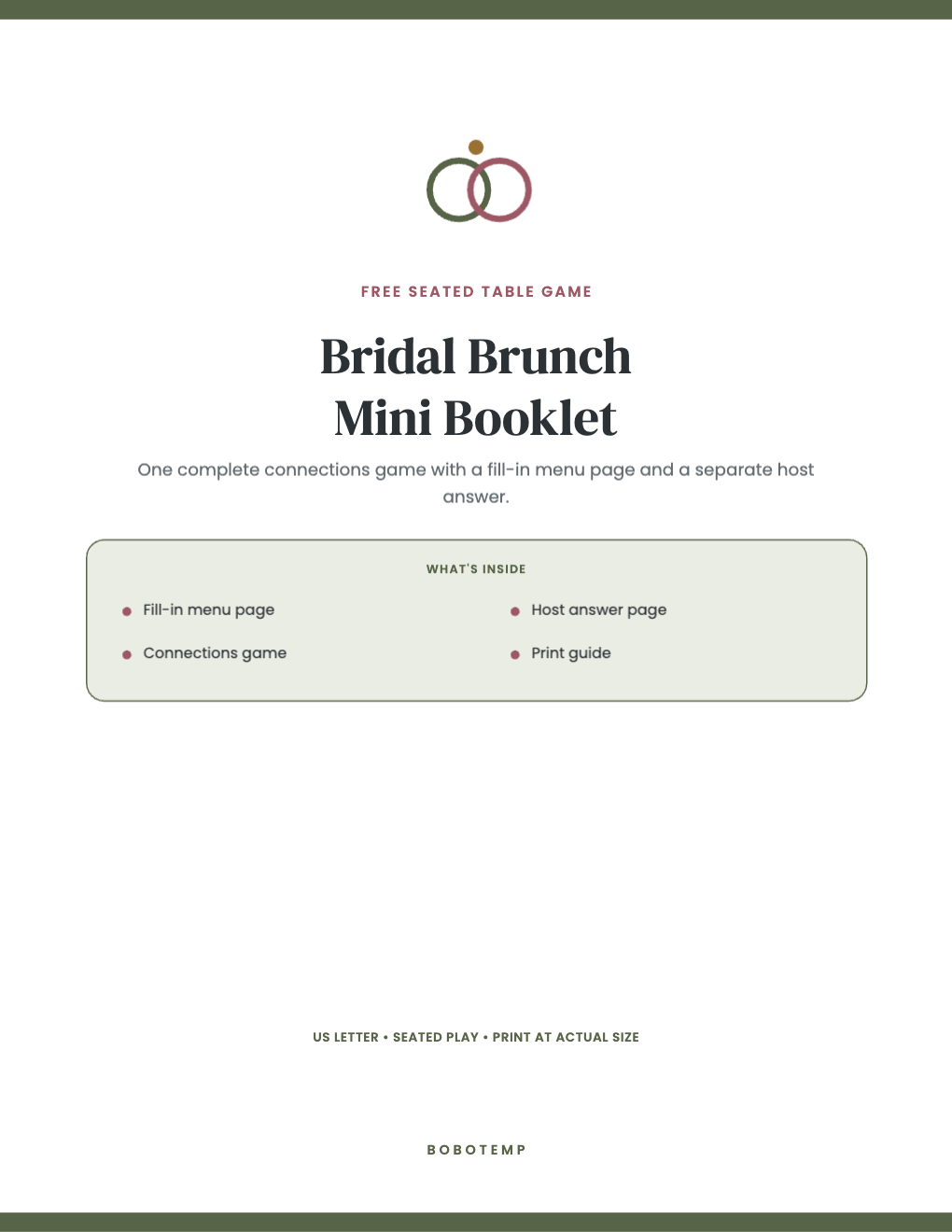 Bridal Brunch Menu & Game Booklet free page 1 of 4