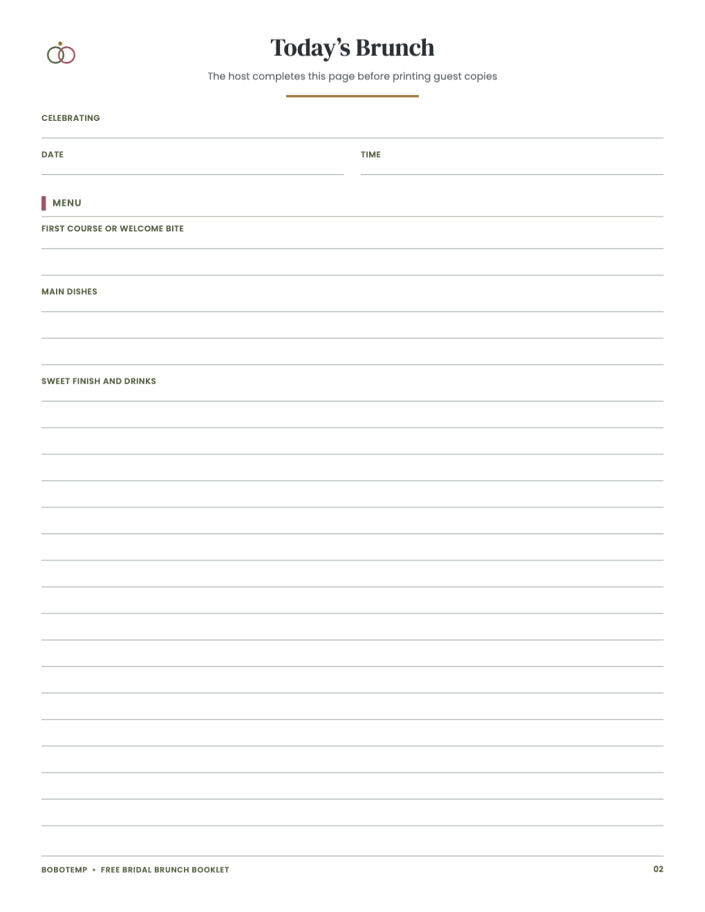 Bridal Brunch Menu & Game Booklet free page 2 of 4