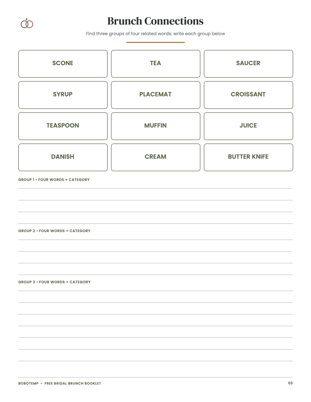 Bridal Brunch Menu & Game Booklet free page 3 of 4