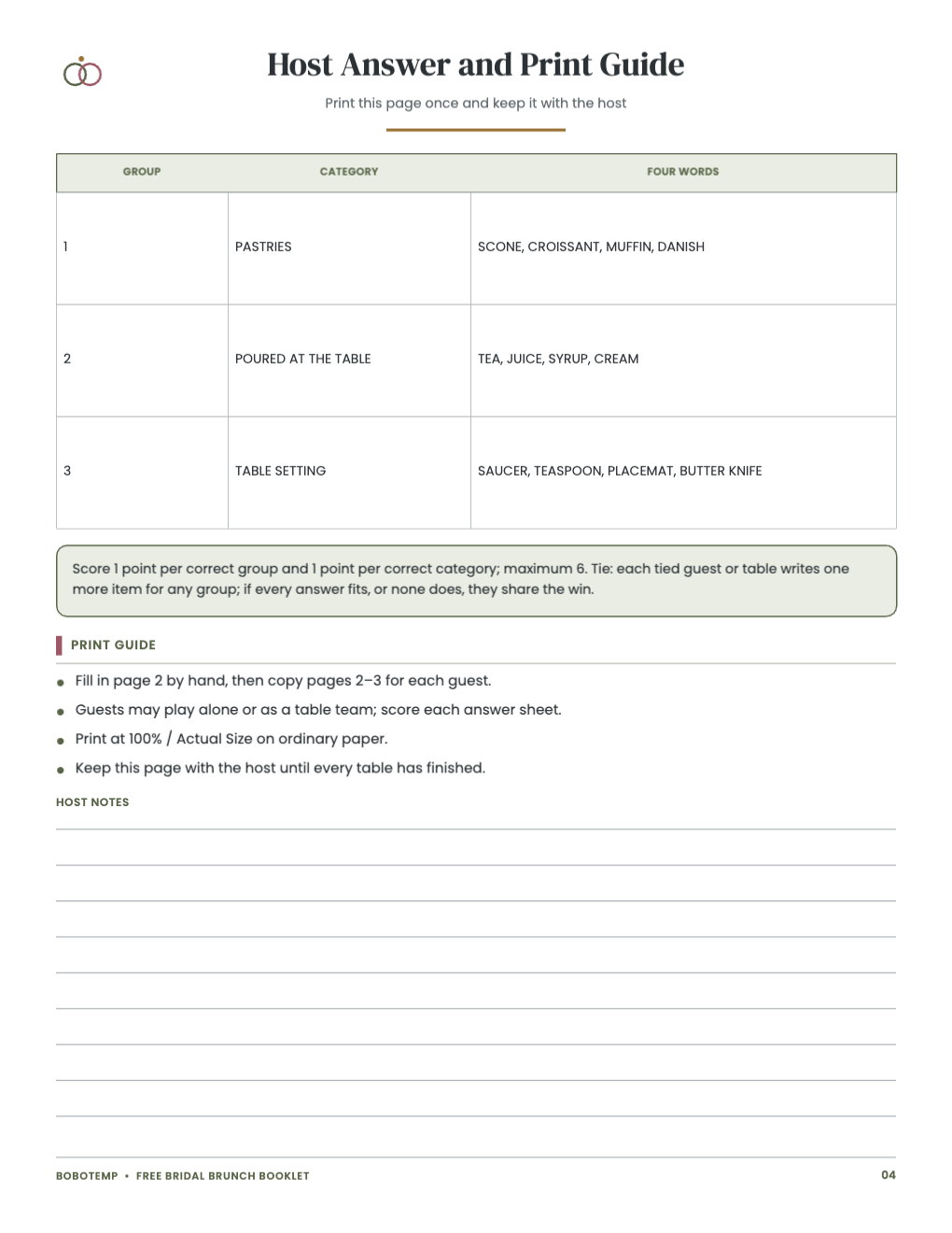 Bridal Brunch Menu & Game Booklet free page 4 of 4