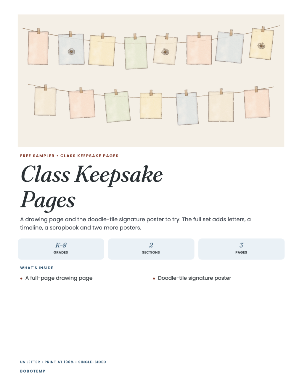 Class Keepsake Pages sampler cover with strings of painted pinned notes