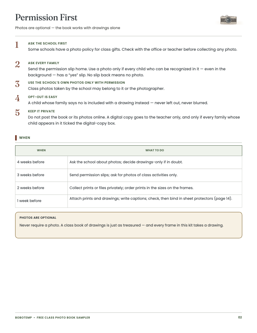 Permission First guide: ask the school, ask every family, opt-out is easy, keep it private