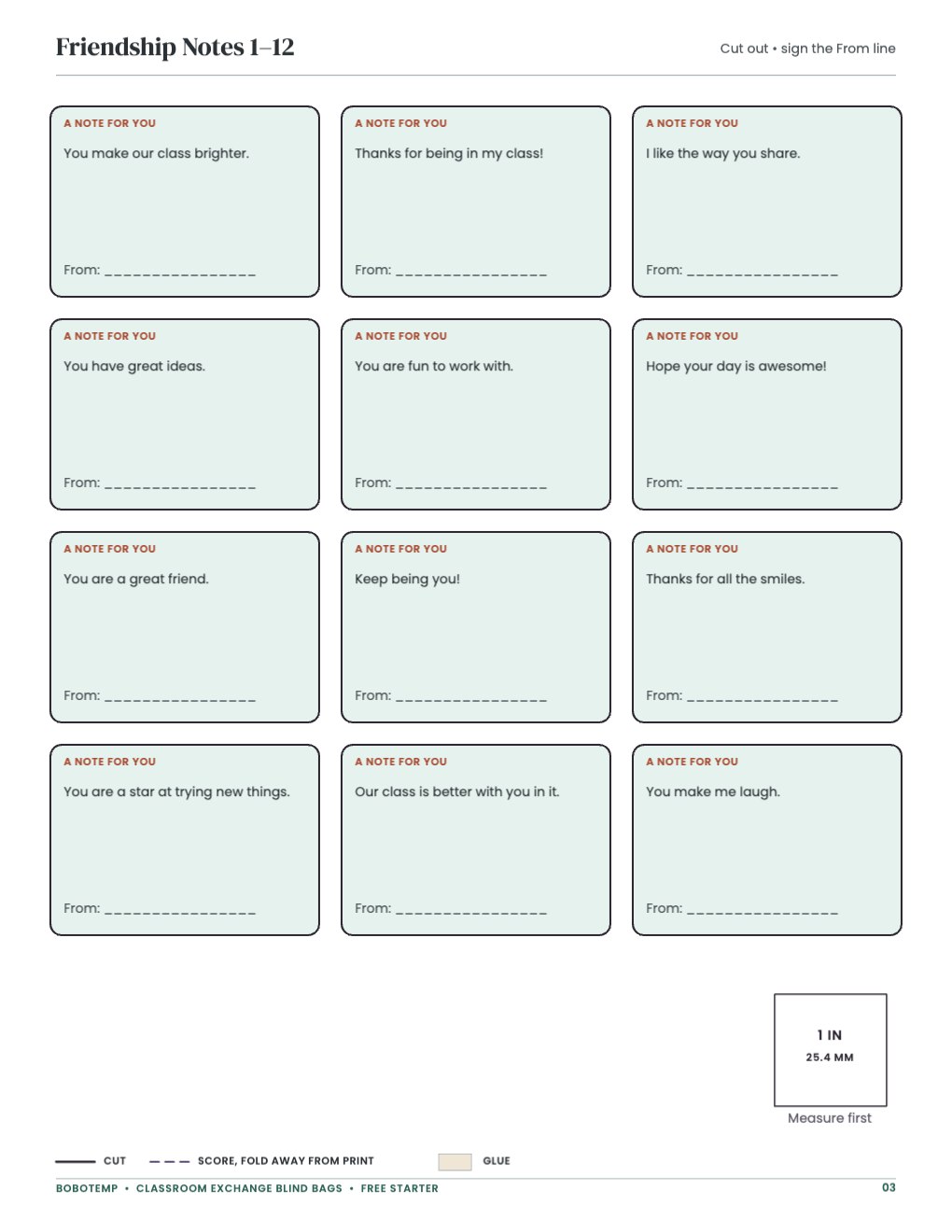Friendship Notes 1–12 page