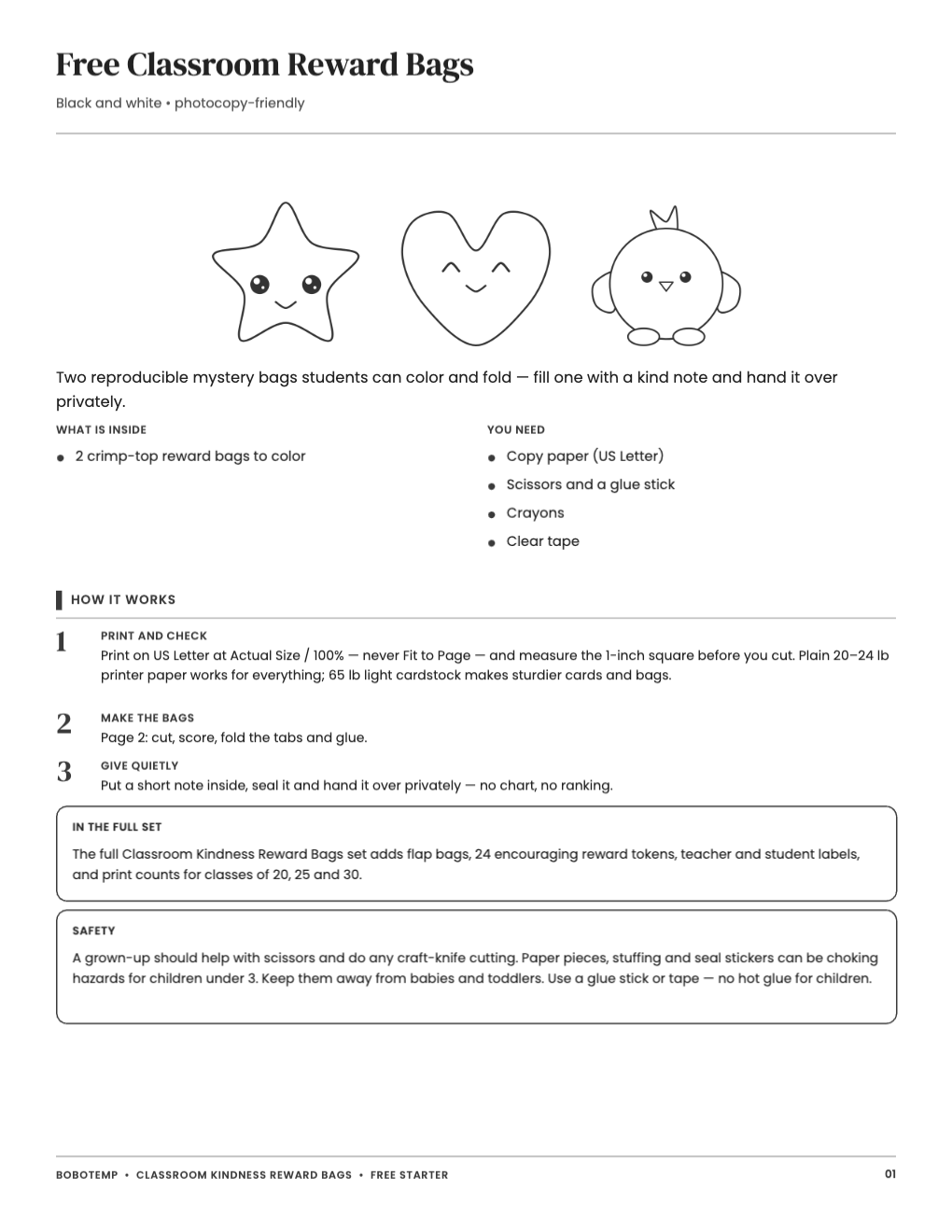 Free Classroom Reward Bags guide: what is inside, the steps and safety notes