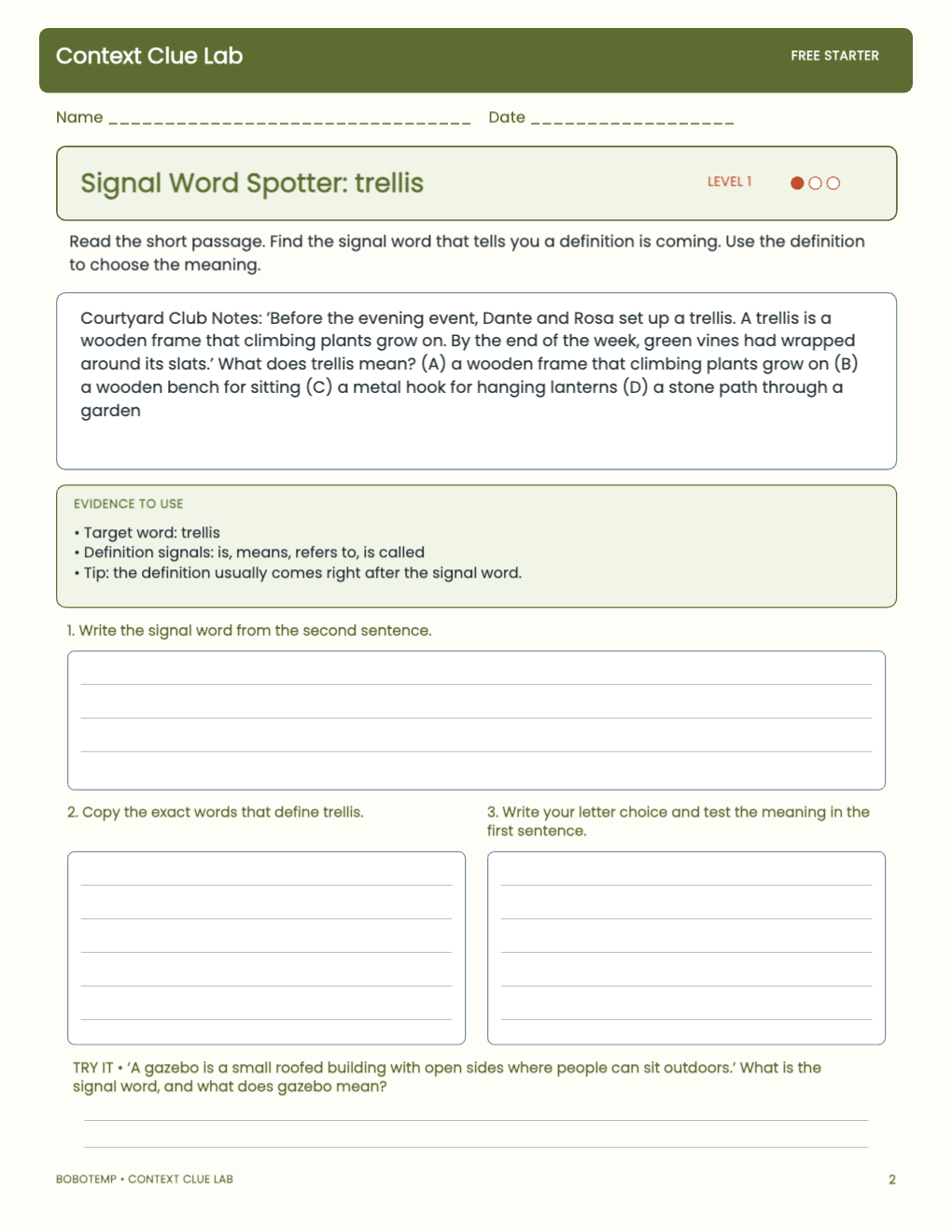 Context Clue Lab free activity page 1