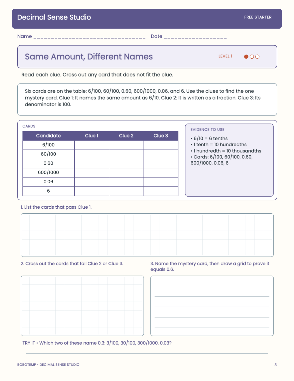 Decimal Sense Studio free activity page 2
