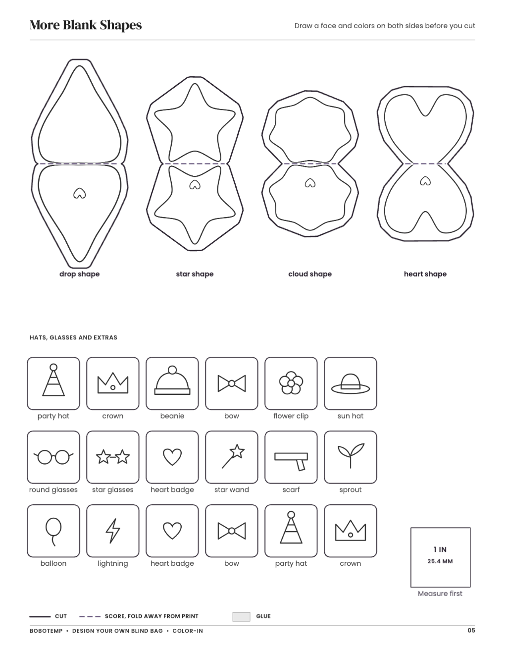 More Blank Shapes: collectibles with cut and fold lines and a blank to design