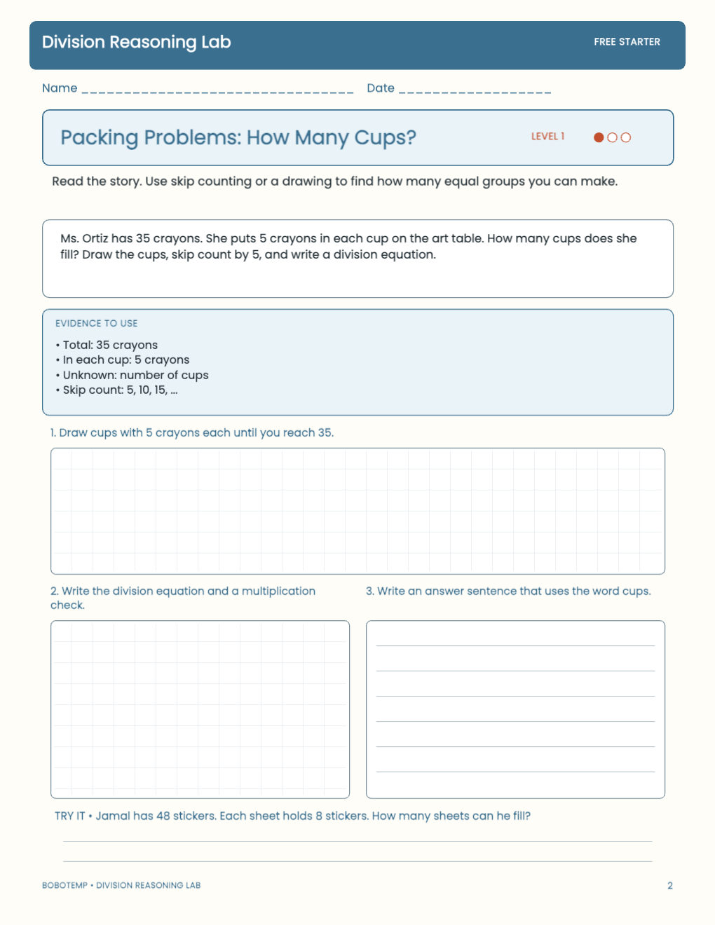 Division Reasoning Lab free activity page 1
