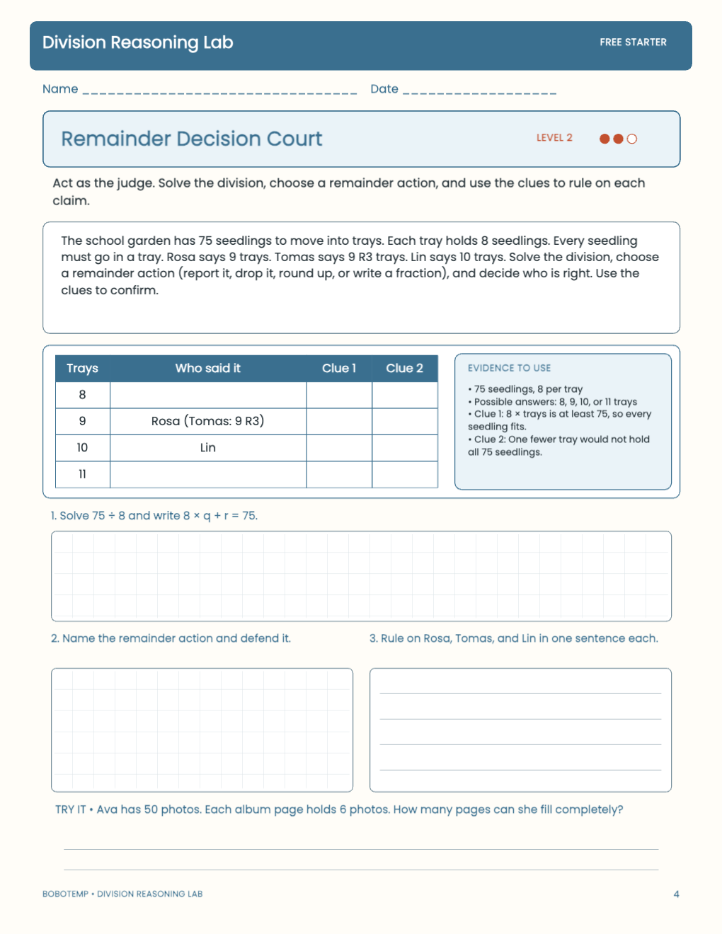 Division Reasoning Lab free activity page 3