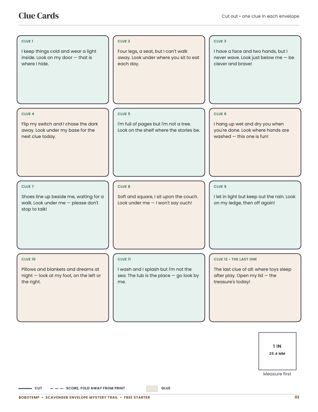 Clue Cards page