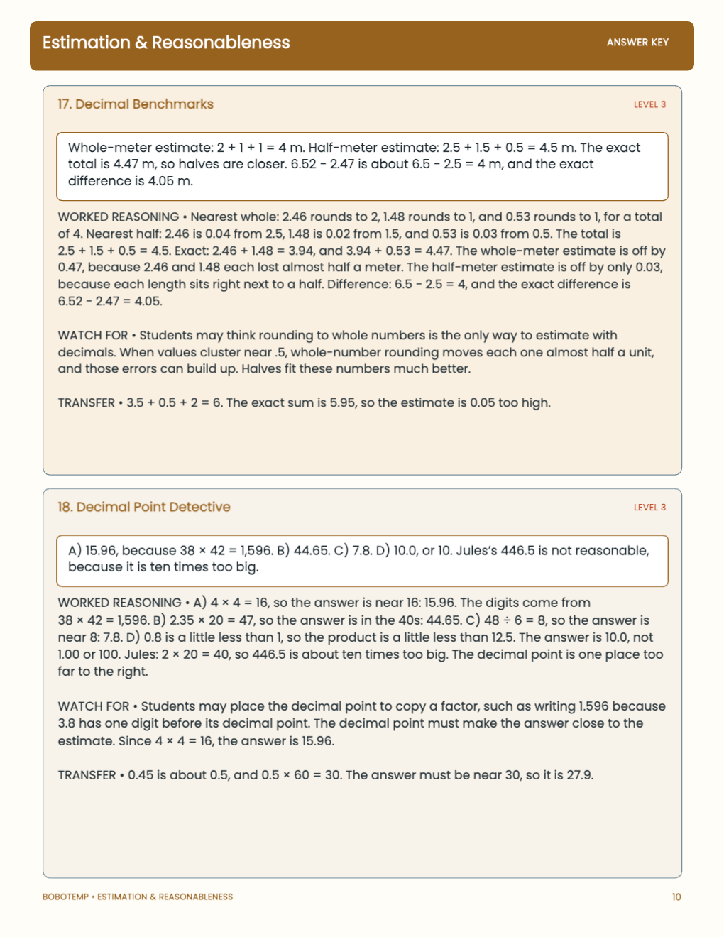 Estimation & Reasonableness worked answer page