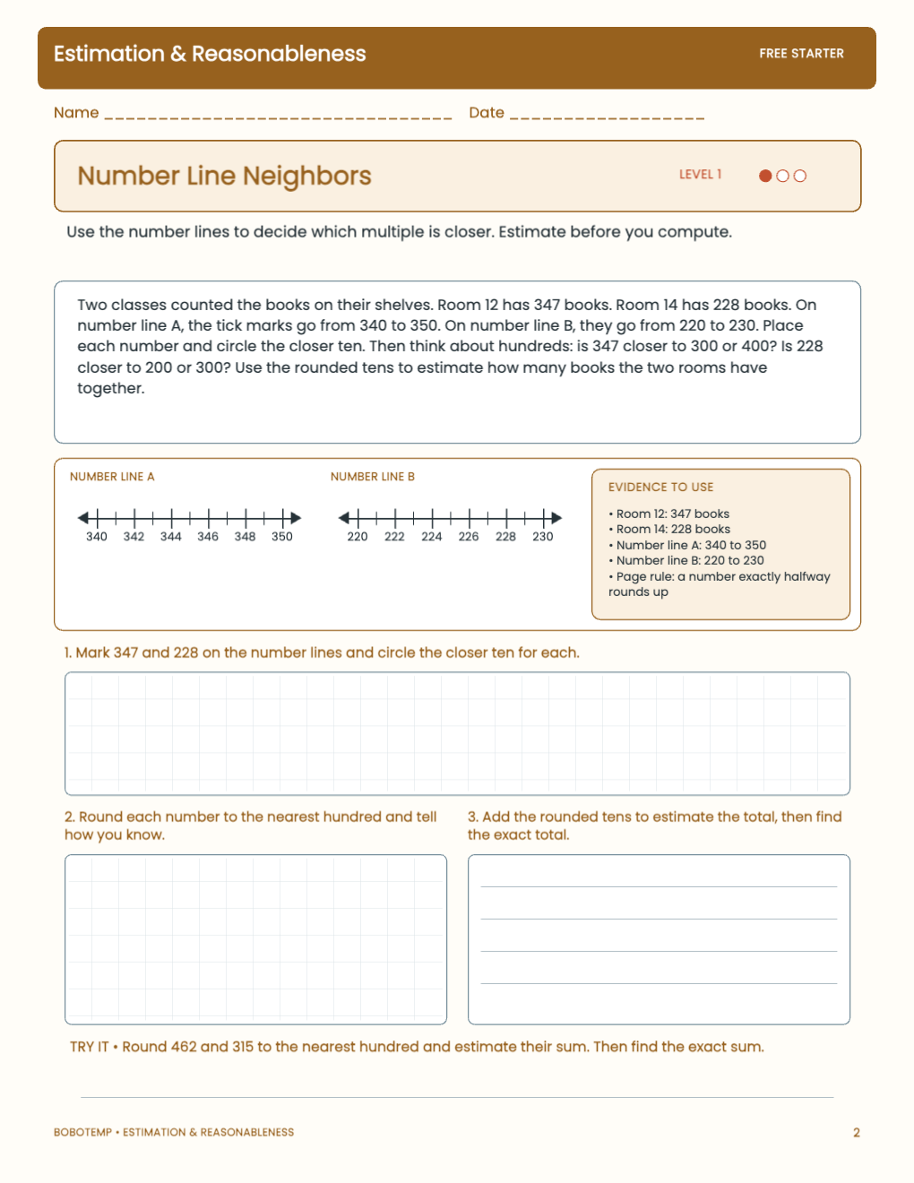 Estimation & Reasonableness free activity page 1
