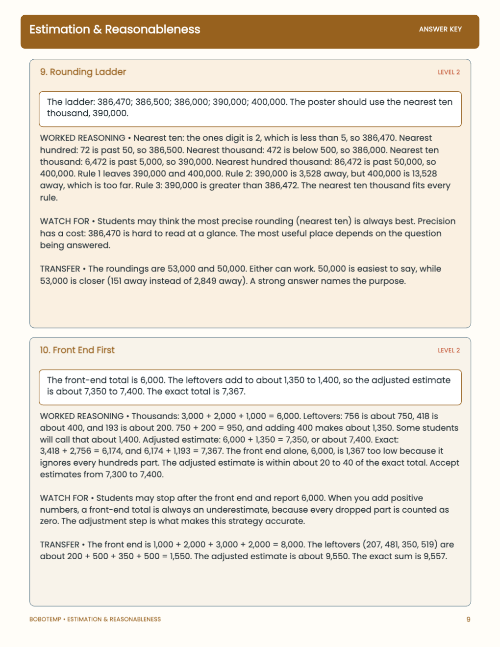 Estimation & Reasonableness worked answer page
