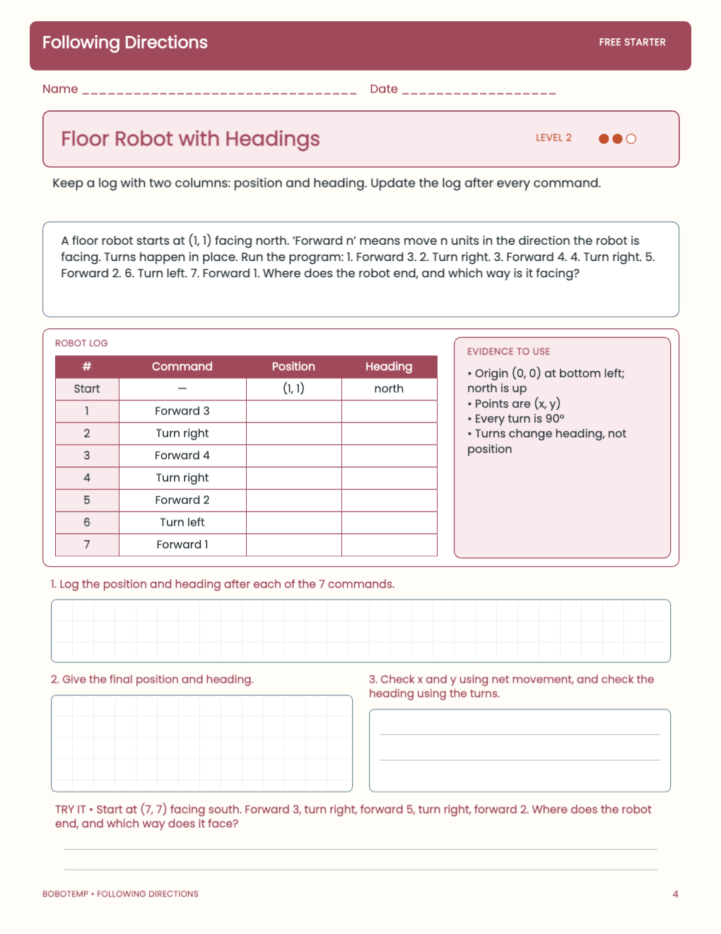 Following Directions free activity page 3