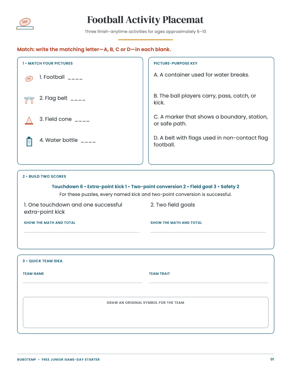 Junior Game-Day Activity Pack free page 1 of 4