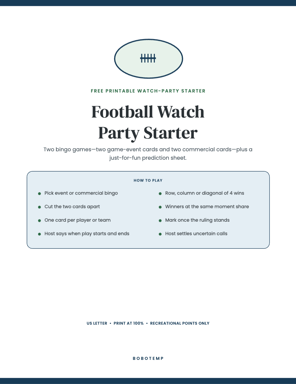 Family Football Watch Party Kit free page 1 of 4