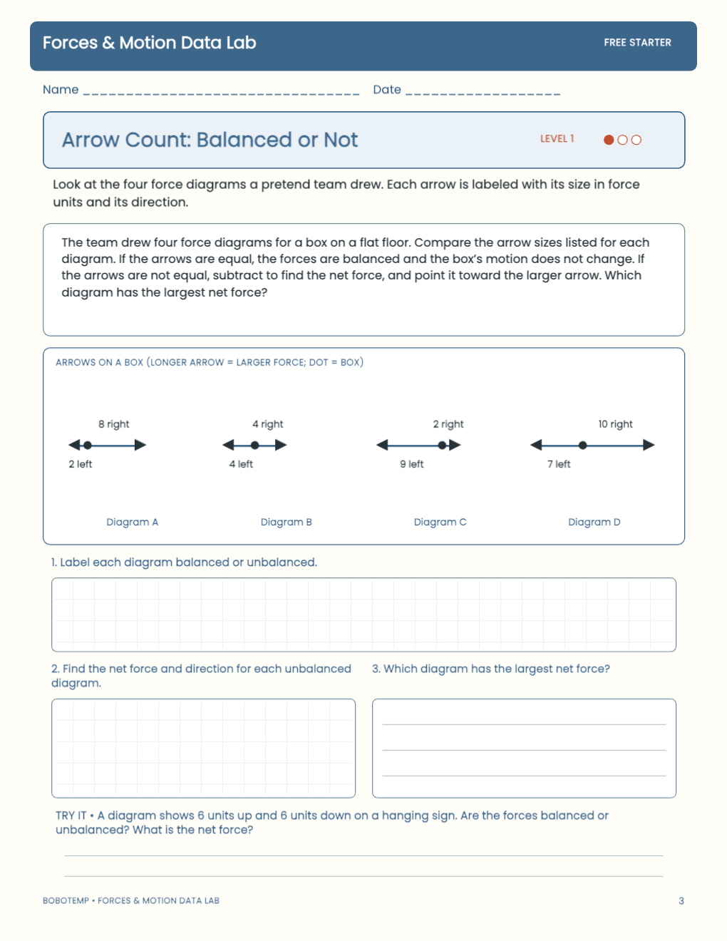Forces & Motion Data Lab free activity page 2