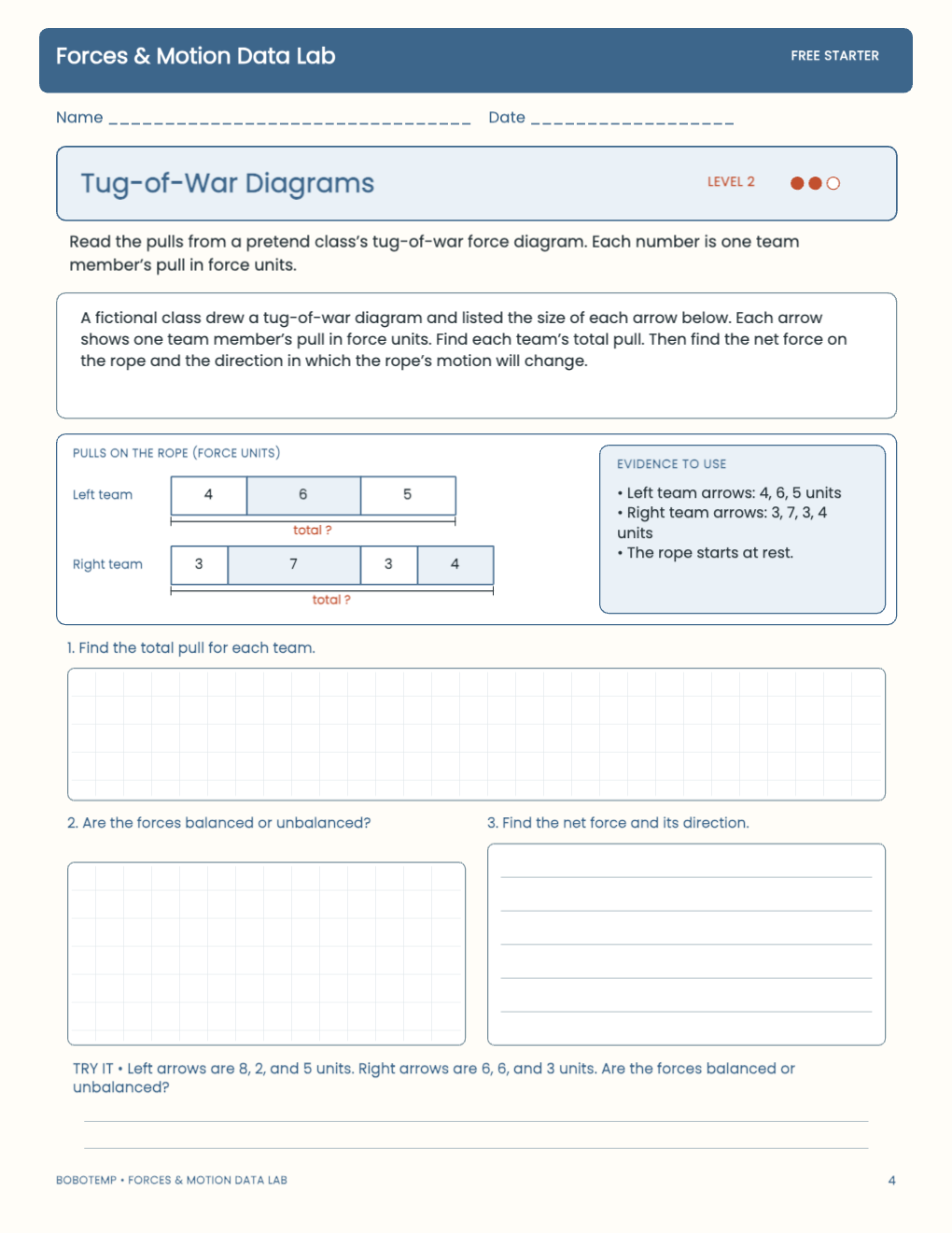 Forces & Motion Data Lab free activity page 3