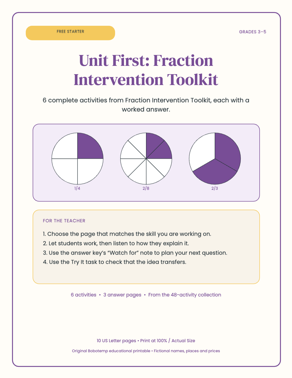 Fraction Intervention Toolkit free starter cover