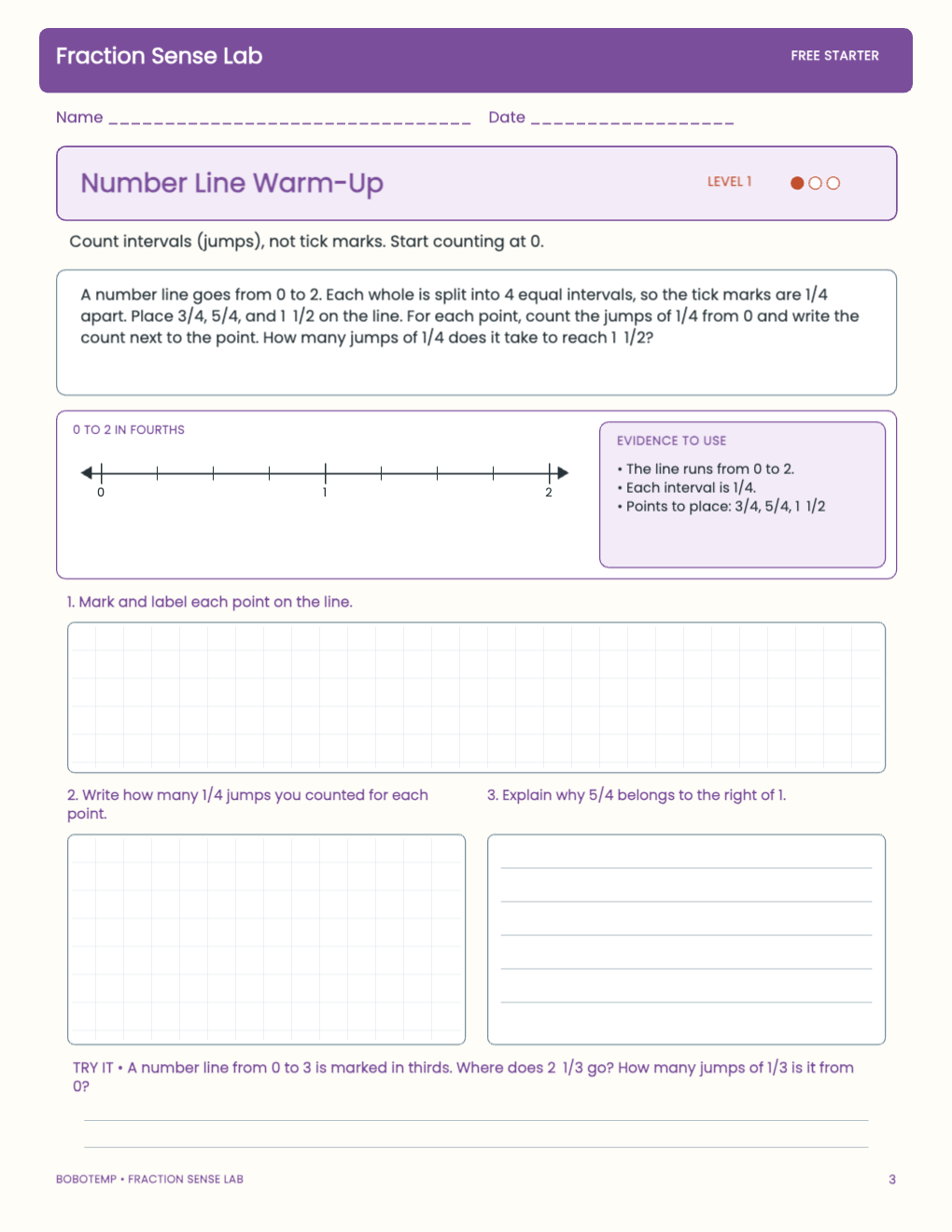 Fraction Sense Lab free activity page 2