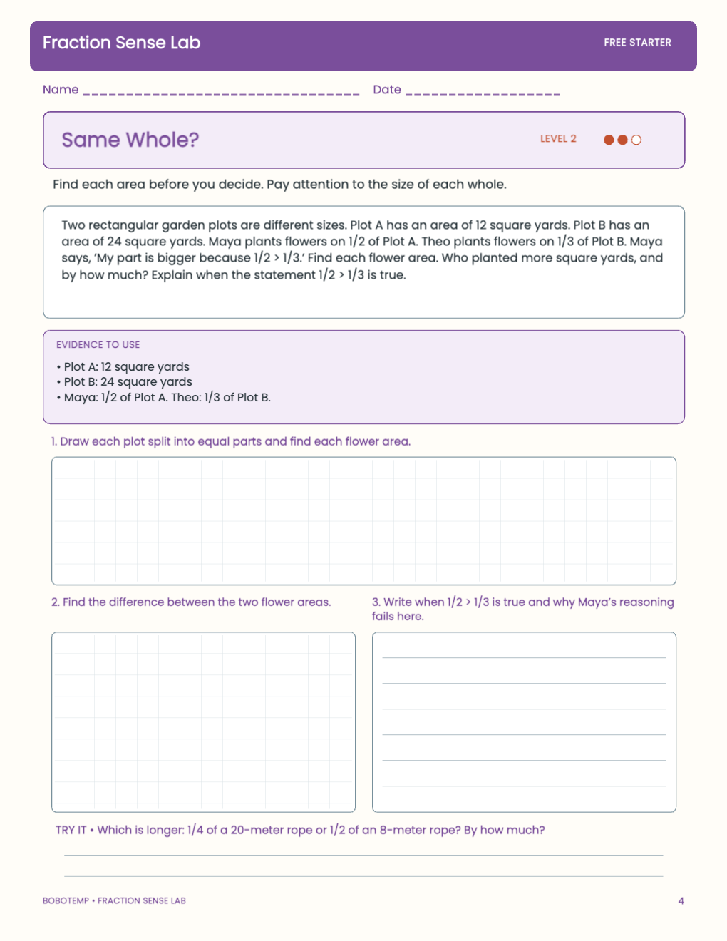 Fraction Sense Lab free activity page 3