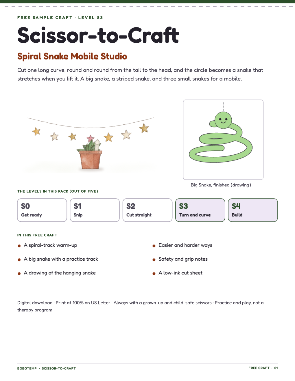 Mobile Studio Download Free Spiral Snake Cutting Craft (Printable)
