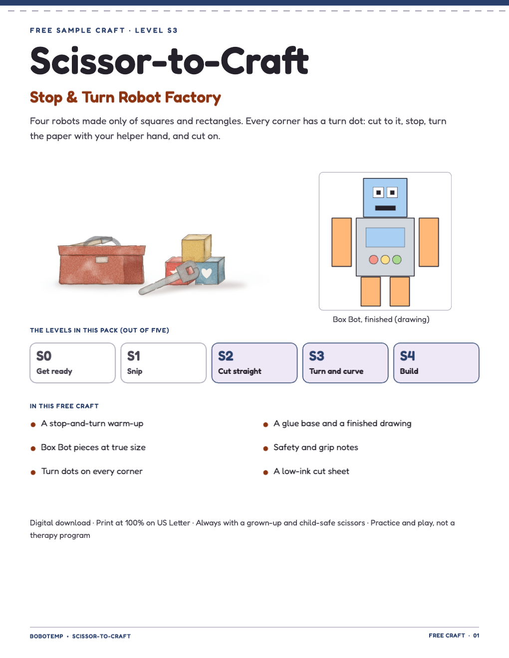 Free Cutting Corners Craft: Box Bot Robot (Printable)