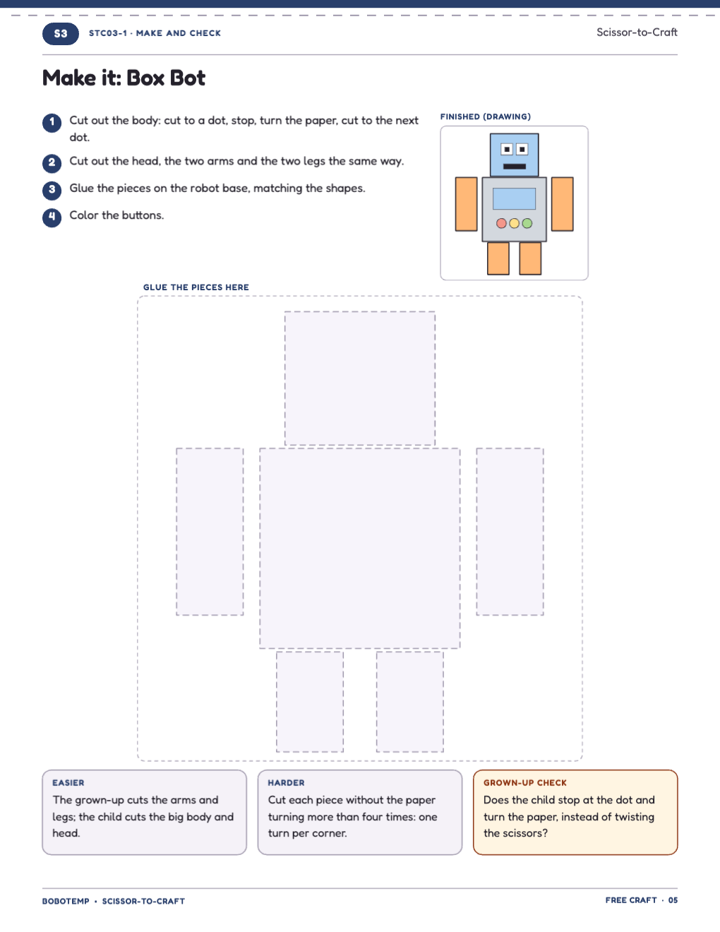 Free Cutting Corners Craft: Box Bot Robot (Printable)