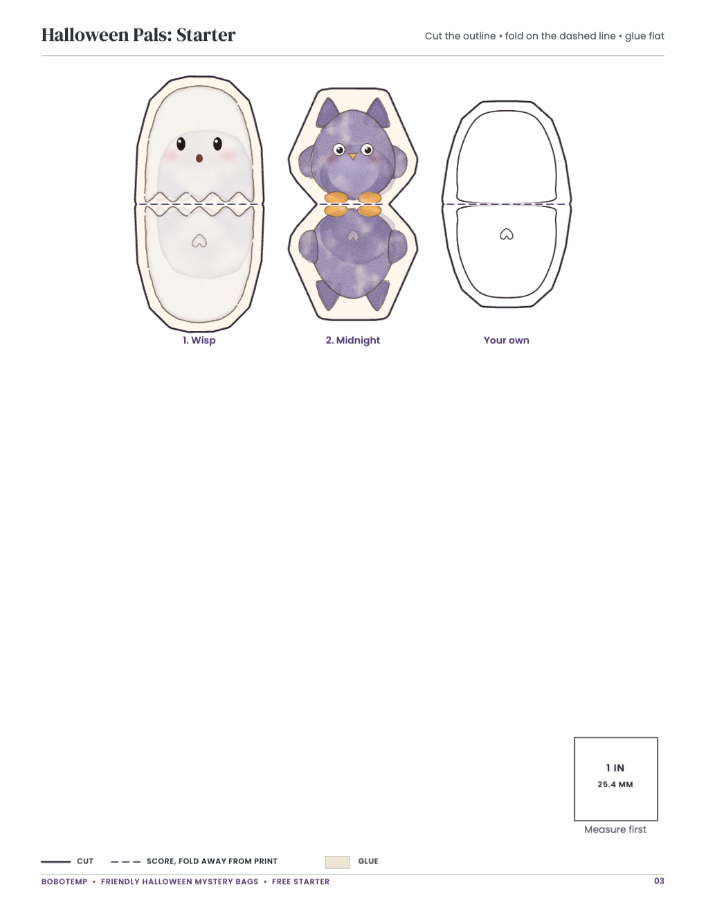Halloween Pals: Starter: collectibles with cut and fold lines and a blank to design