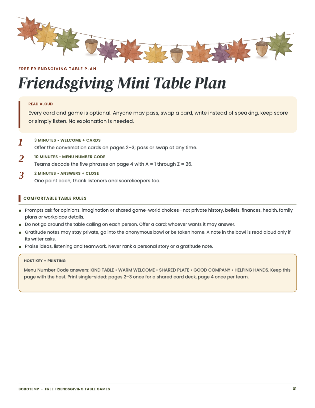 Friendsgiving Dinner Table Games free sample page 1 of 4
