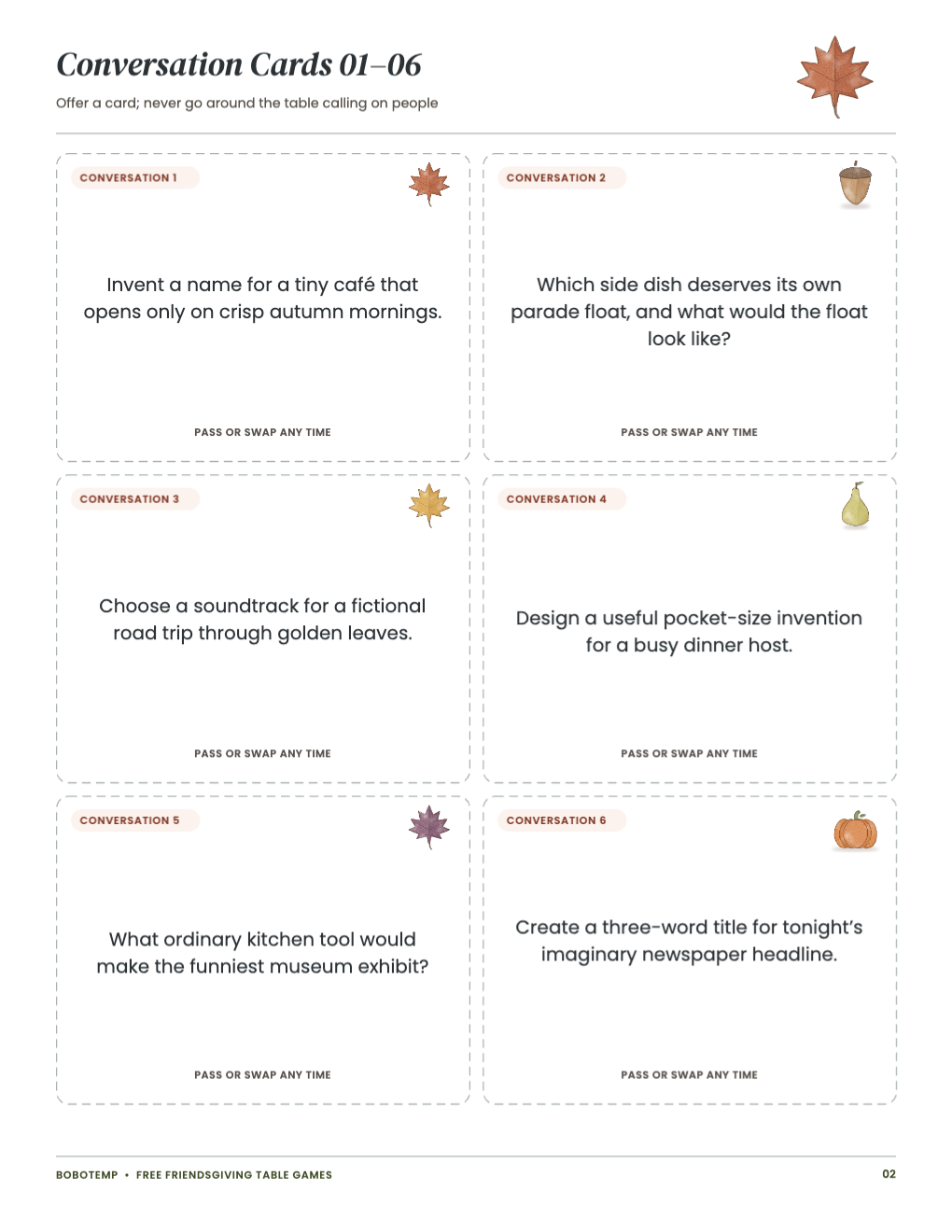 Friendsgiving Dinner Table Games free sample page 2 of 4