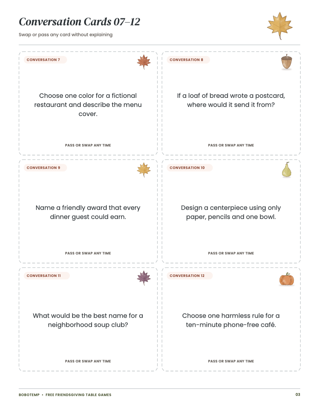 Friendsgiving Dinner Table Games free sample page 3 of 4