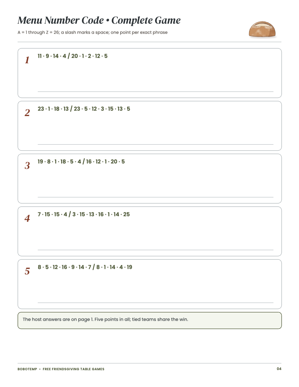 Friendsgiving Dinner Table Games free sample page 4 of 4