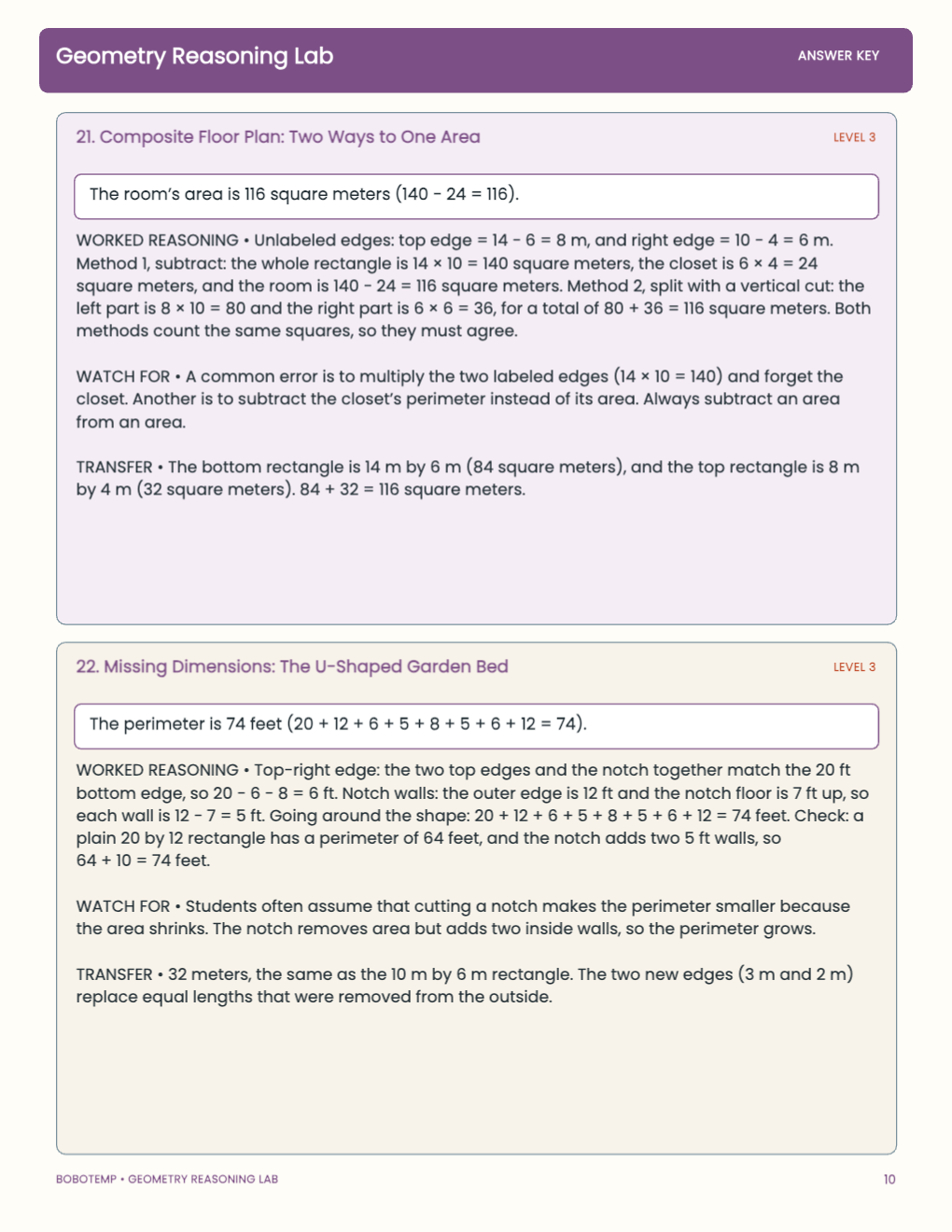 Geometry Reasoning Lab worked answer page