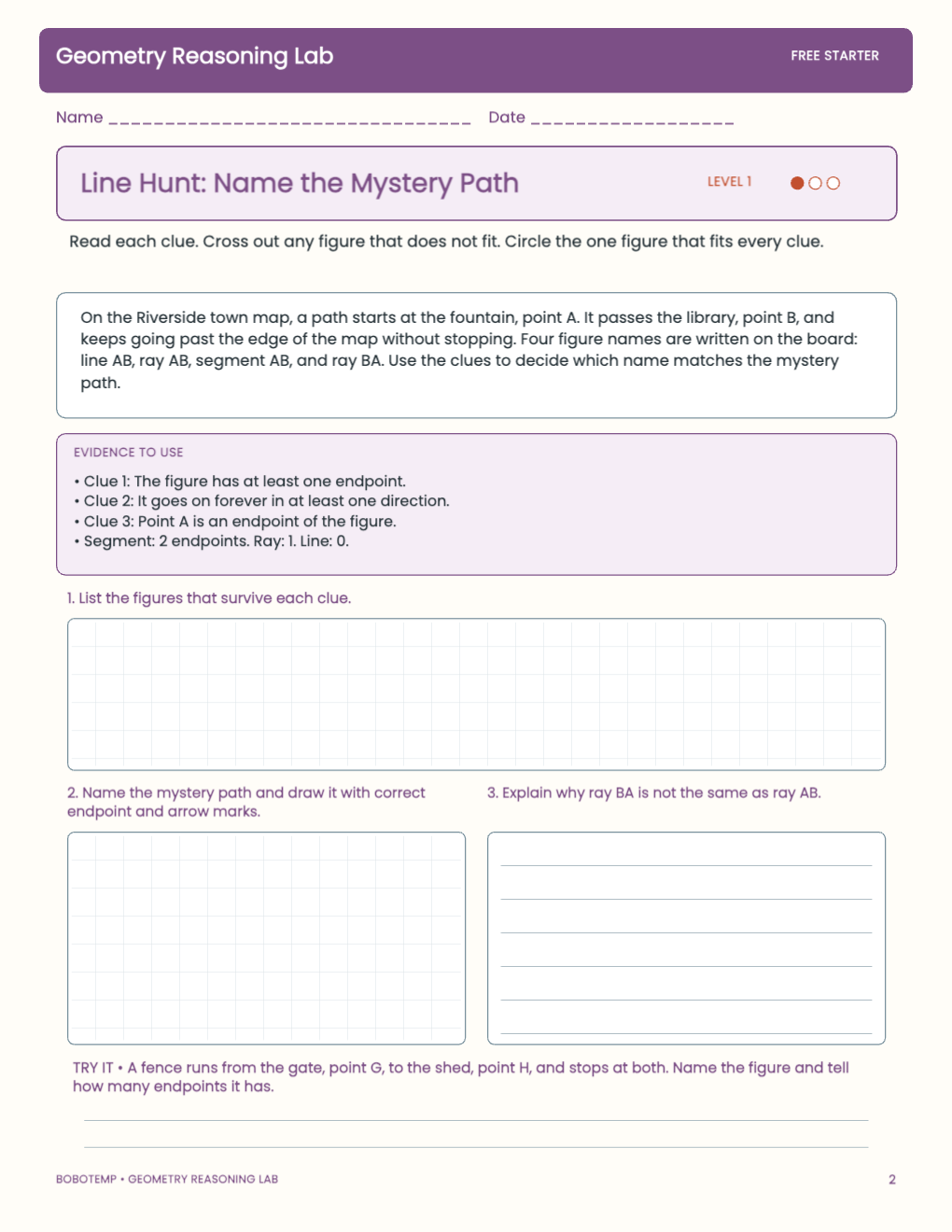 Geometry Reasoning Lab free activity page 1