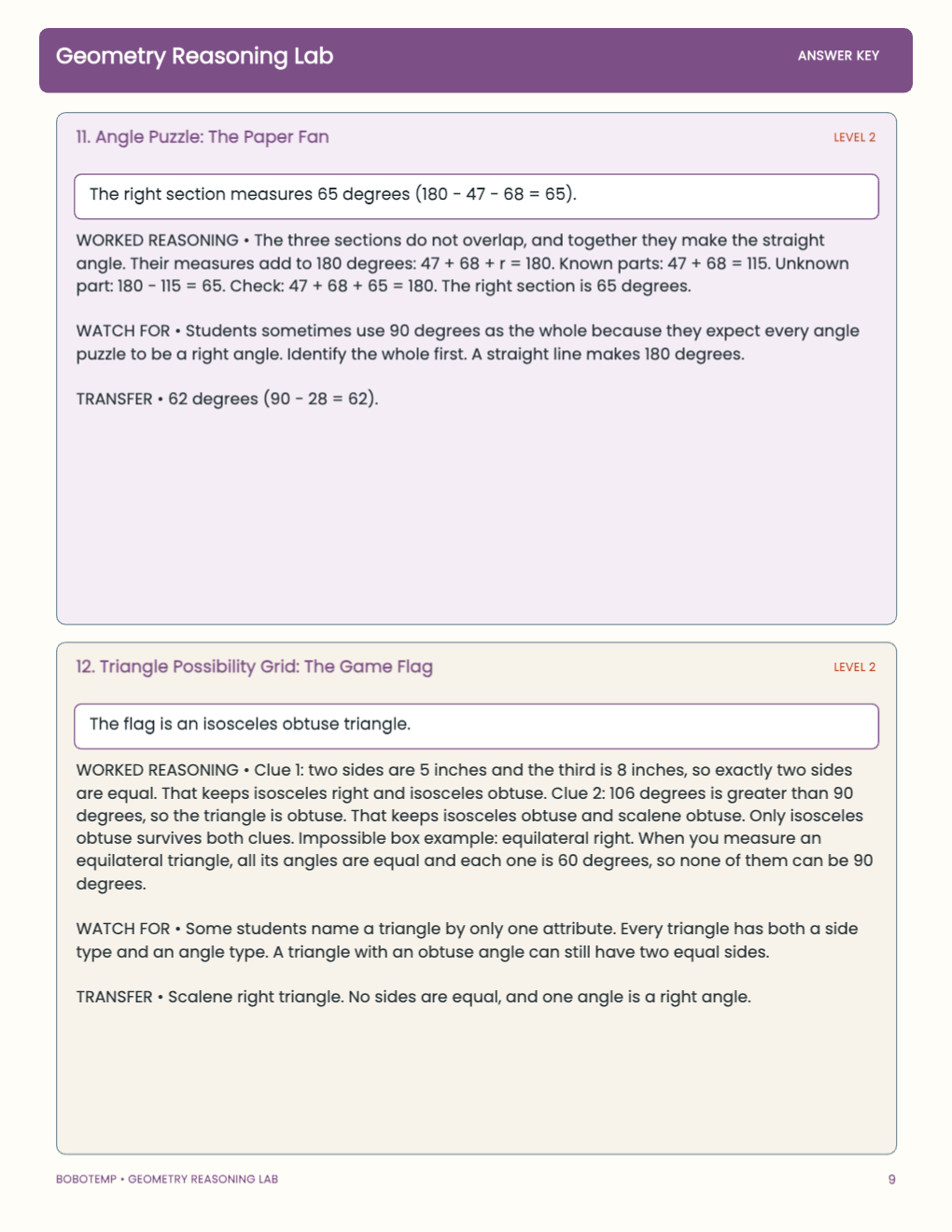 Geometry Reasoning Lab worked answer page