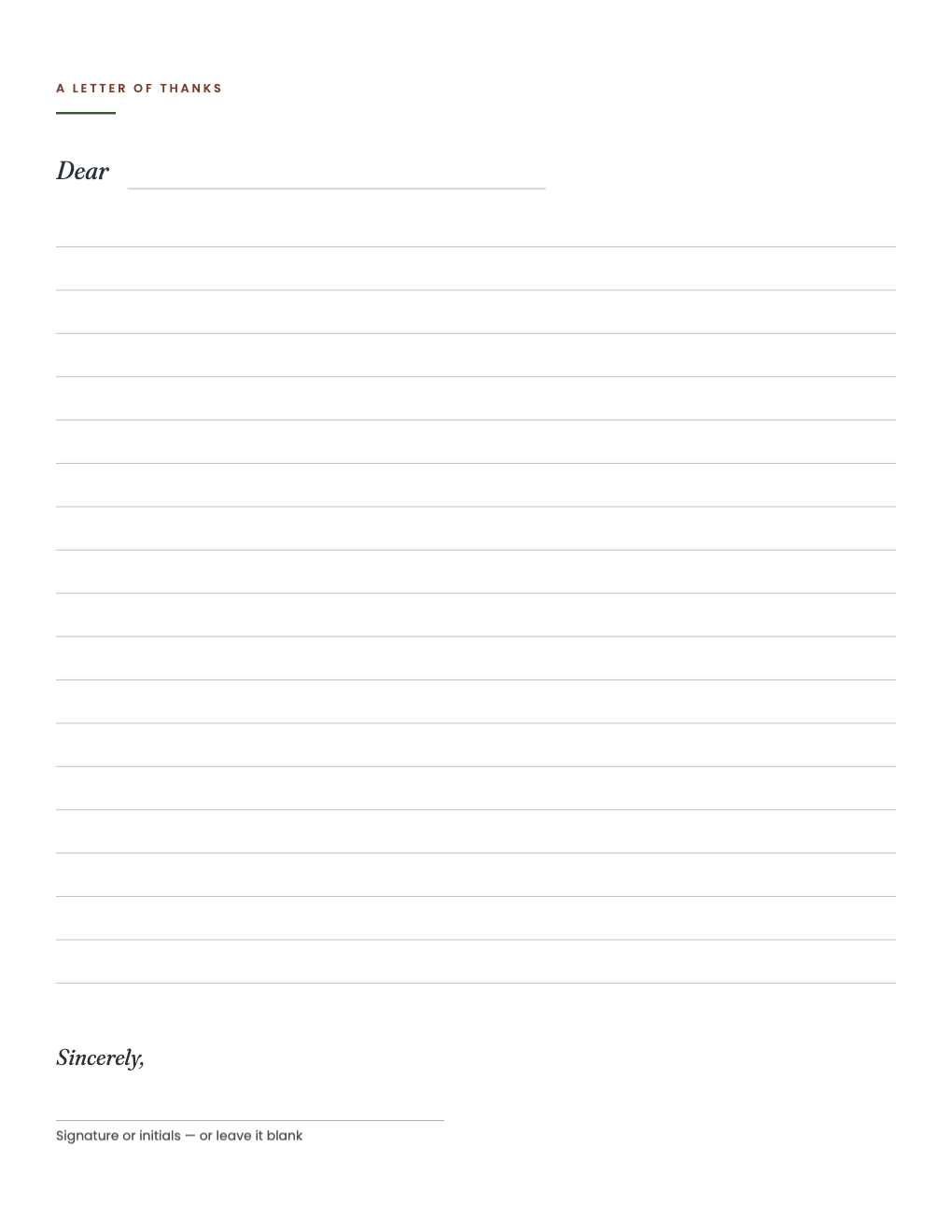 A Letter of Thanks: a plain ruled letter page for older students