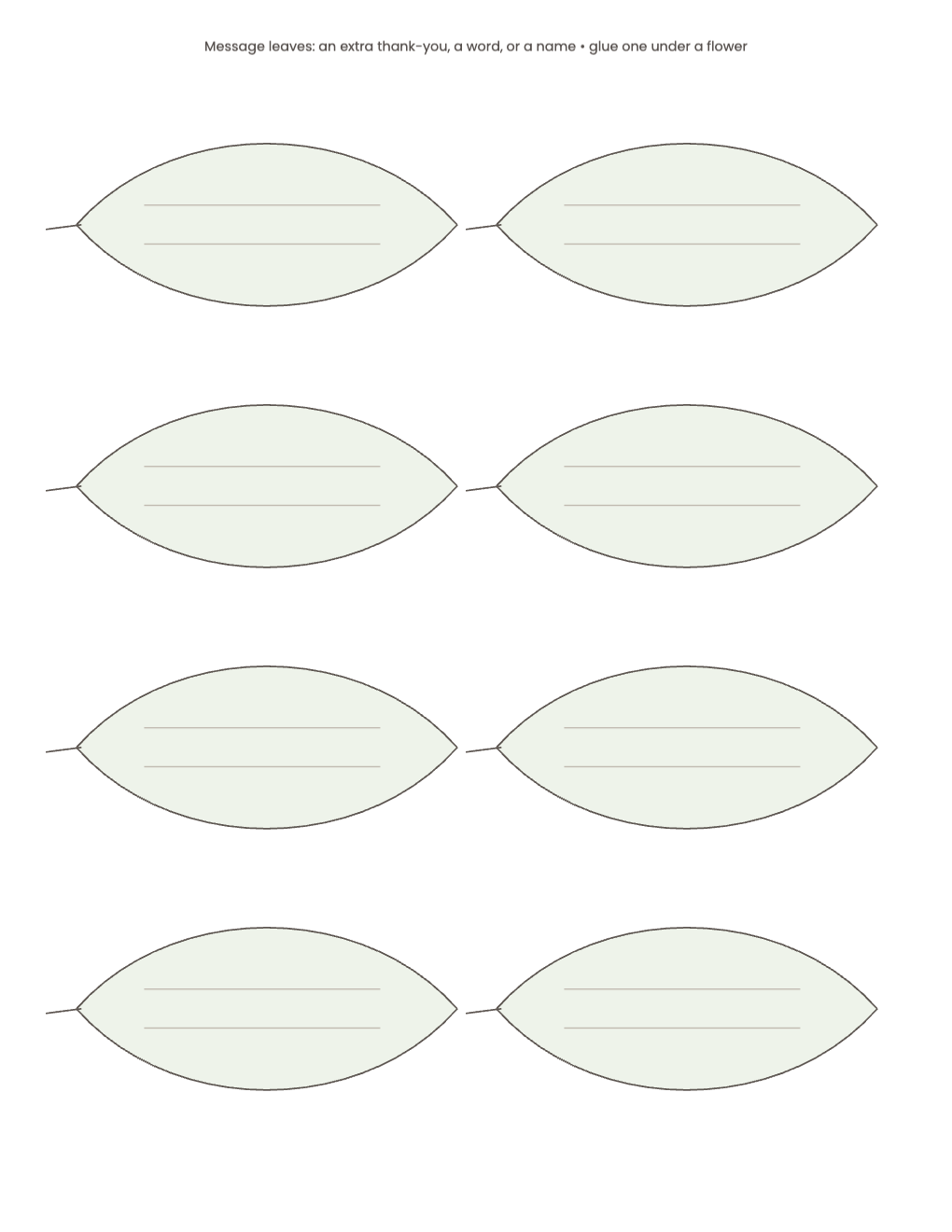 Eight message leaves with lines for an extra word